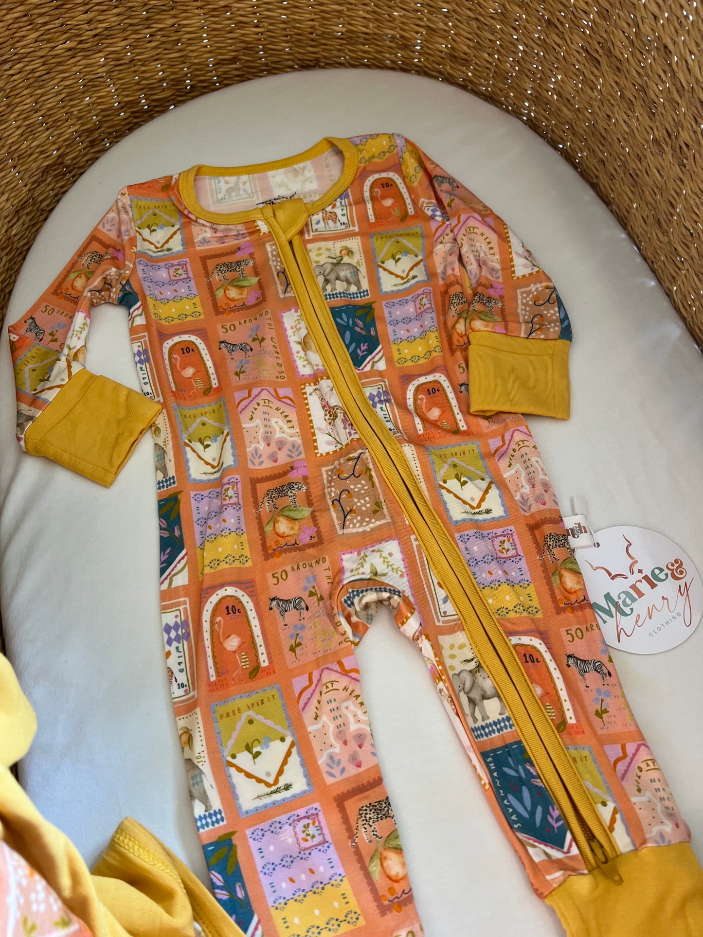 Safari Stamps Zip Romper